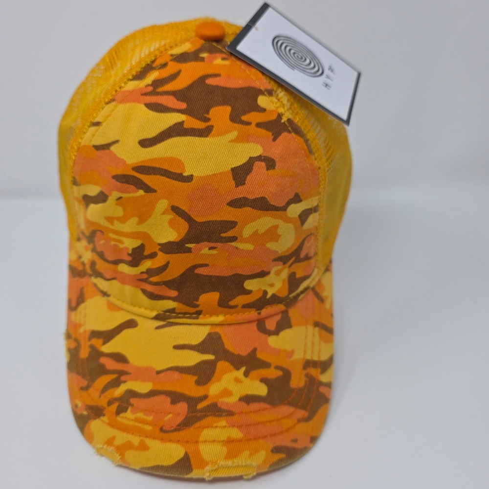 HYP Trucker Hat 59CM Orange Camo Cotton Blend Snapback Mesh Yellow 2012 Vintage